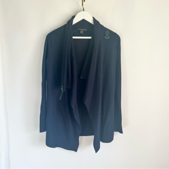 Tahari Wrap Cardigan Sweater Cowl-neck Navy - Picture 4 of 12
